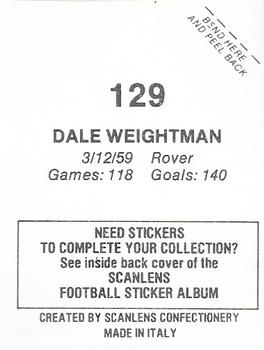 1984 Scanlens VFL Stickers #129 Dale Weightman Back